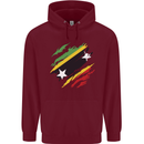 Torn Saint Kitts and Nevis Flag Day Football Mens 80% Cotton Hoodie Maroon