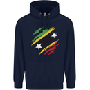 Torn Saint Kitts and Nevis Flag Day Football Mens 80% Cotton Hoodie Navy Blue