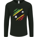 Torn Saint Kitts and Nevis Flag Day Football Mens Long Sleeve T-Shirt Black