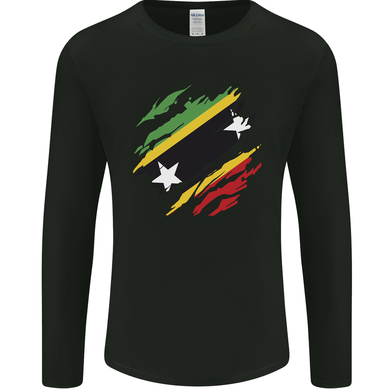 Torn Saint Kitts and Nevis Flag Day Football Mens Long Sleeve T-Shirt Black