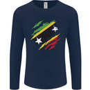 Torn Saint Kitts and Nevis Flag Day Football Mens Long Sleeve T-Shirt Navy Blue