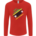 Torn Saint Kitts and Nevis Flag Day Football Mens Long Sleeve T-Shirt Red