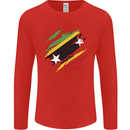 Torn Saint Kitts and Nevis Flag Day Football Mens Long Sleeve T-Shirt Red