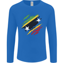 Torn Saint Kitts and Nevis Flag Day Football Mens Long Sleeve T-Shirt Royal Blue