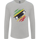 Torn Saint Kitts and Nevis Flag Day Football Mens Long Sleeve T-Shirt Sports Grey