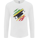Torn Saint Kitts and Nevis Flag Day Football Mens Long Sleeve T-Shirt White