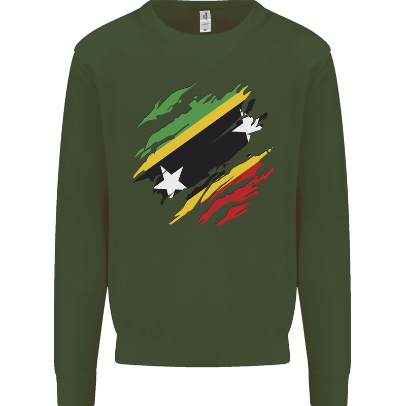 Torn Saint Kitts and Nevis Flag Day Football Mens Sweatshirt Jumper Forest Green