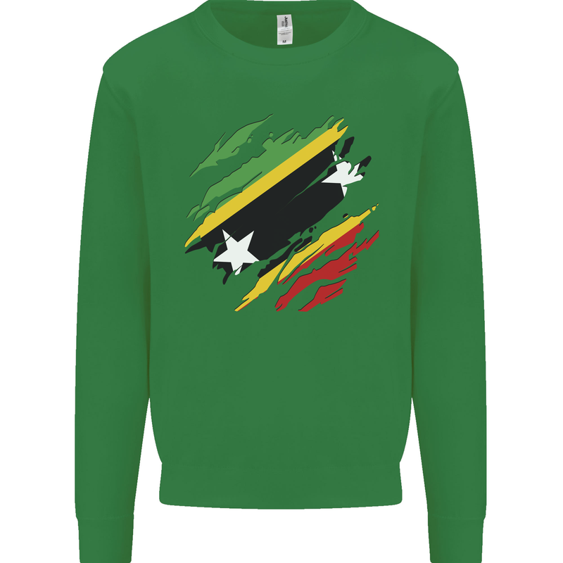 Torn Saint Kitts and Nevis Flag Day Football Mens Sweatshirt Jumper Irish Green