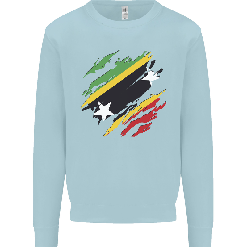 Torn Saint Kitts and Nevis Flag Day Football Mens Sweatshirt Jumper Light Blue
