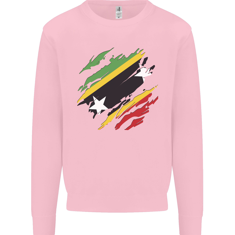 Torn Saint Kitts and Nevis Flag Day Football Mens Sweatshirt Jumper Light Pink