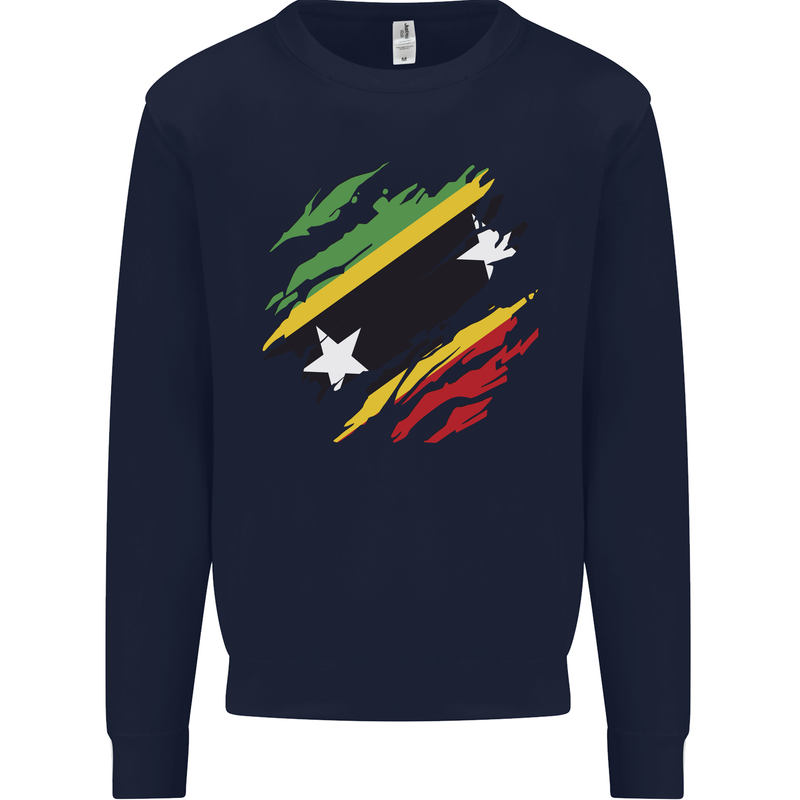 Torn Saint Kitts and Nevis Flag Day Football Mens Sweatshirt Jumper Navy Blue