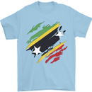 Torn Saint Kitts and Nevis Flag Day Football Mens T-Shirt 100% Cotton Light Blue