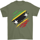 Torn Saint Kitts and Nevis Flag Day Football Mens T-Shirt 100% Cotton Military Green