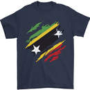 Torn Saint Kitts and Nevis Flag Day Football Mens T-Shirt 100% Cotton Navy Blue