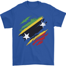 Torn Saint Kitts and Nevis Flag Day Football Mens T-Shirt 100% Cotton Royal Blue