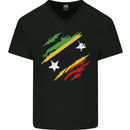 Torn Saint Kitts and Nevis Flag Day Football Mens V-Neck Cotton T-Shirt Black