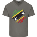 Torn Saint Kitts and Nevis Flag Day Football Mens V-Neck Cotton T-Shirt Charcoal
