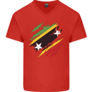 Torn Saint Kitts and Nevis Flag Day Football Mens V-Neck Cotton T-Shirt Red