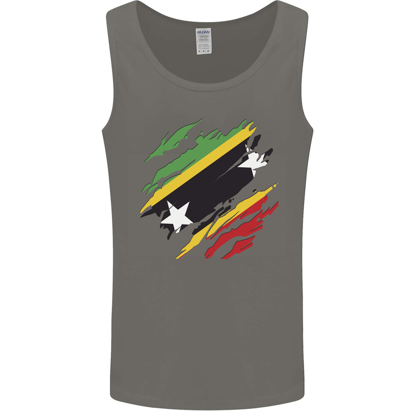 Torn Saint Kitts and Nevis Flag Day Football Mens Vest Tank Top Charcoal