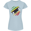 Torn Saint Kitts and Nevis Flag Day Football Womens Petite Cut T-Shirt Light Blue
