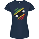 Torn Saint Kitts and Nevis Flag Day Football Womens Petite Cut T-Shirt Navy Blue