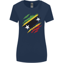Torn Saint Kitts and Nevis Flag Day Football Womens Wider Cut T-Shirt Navy Blue