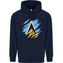 Torn Saint Lucia Flag Lucian Day Football Childrens Kids Hoodie Navy Blue