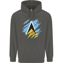 Torn Saint Lucia Flag Lucian Day Football Childrens Kids Hoodie Storm Grey