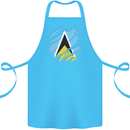 Torn Saint Lucia Flag Lucian Day Football Cotton Apron 100% Organic Turquoise