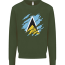 Torn Saint Lucia Flag Lucian Day Football Kids Sweatshirt Jumper Forest Green