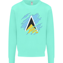 Torn Saint Lucia Flag Lucian Day Football Kids Sweatshirt Jumper Peppermint