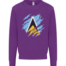 Torn Saint Lucia Flag Lucian Day Football Kids Sweatshirt Jumper Purple