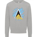 Torn Saint Lucia Flag Lucian Day Football Kids Sweatshirt Jumper Sports Grey