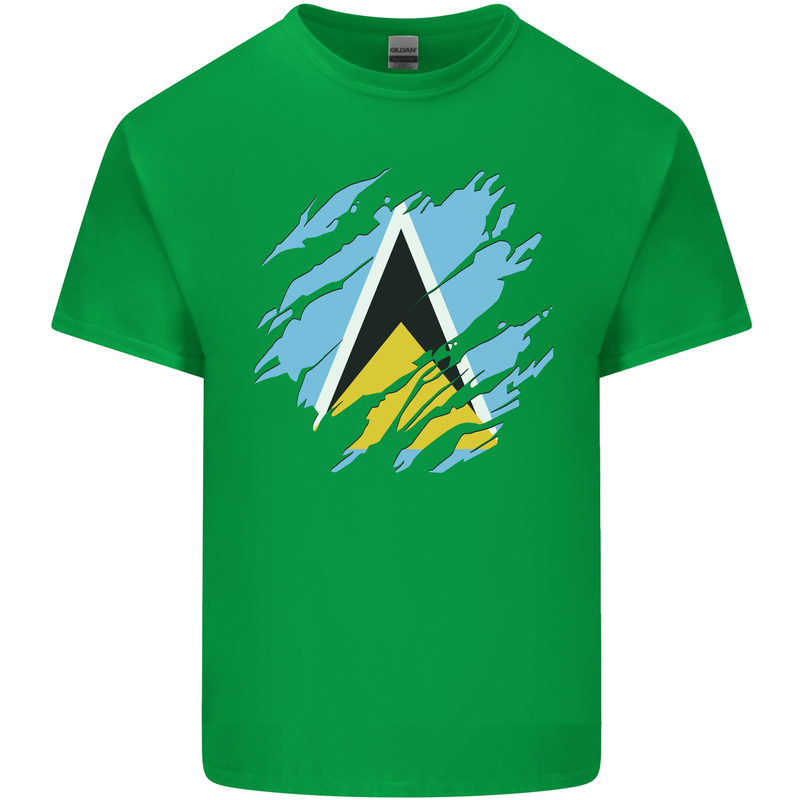 Torn Saint Lucia Flag Lucian Day Football Kids T-Shirt Childrens Irish Green