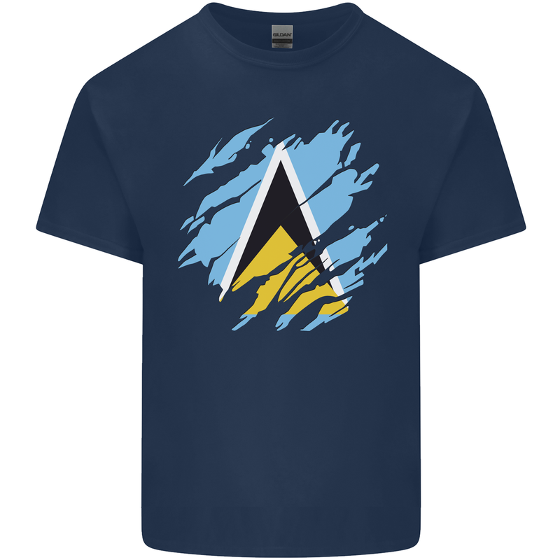 Torn Saint Lucia Flag Lucian Day Football Kids T-Shirt Childrens Navy Blue