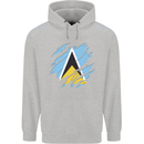 Torn Saint Lucia Flag Lucian Day Football Mens 80% Cotton Hoodie Sports Grey
