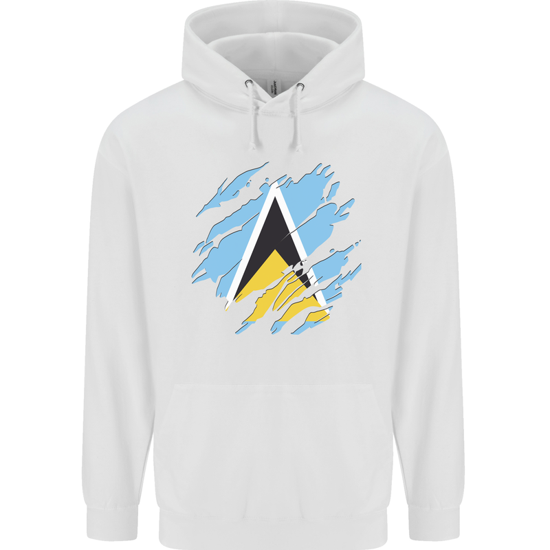 Torn Saint Lucia Flag Lucian Day Football Mens 80% Cotton Hoodie White