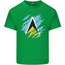 Torn Saint Lucia Flag Lucian Day Football Mens Cotton T-Shirt Tee Top Irish Green