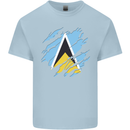 Torn Saint Lucia Flag Lucian Day Football Mens Cotton T-Shirt Tee Top Light Blue