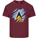Torn Saint Lucia Flag Lucian Day Football Mens Cotton T-Shirt Tee Top Maroon