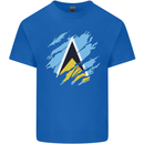 Torn Saint Lucia Flag Lucian Day Football Mens Cotton T-Shirt Tee Top Royal Blue