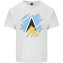Torn Saint Lucia Flag Lucian Day Football Mens Cotton T-Shirt Tee Top White