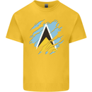 Torn Saint Lucia Flag Lucian Day Football Mens Cotton T-Shirt Tee Top Yellow