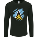 Torn Saint Lucia Flag Lucian Day Football Mens Long Sleeve T-Shirt Black