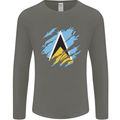 Torn Saint Lucia Flag Lucian Day Football Mens Long Sleeve T-Shirt Charcoal