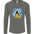 Torn Saint Lucia Flag Lucian Day Football Mens Long Sleeve T-Shirt Charcoal