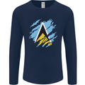 Torn Saint Lucia Flag Lucian Day Football Mens Long Sleeve T-Shirt Navy Blue