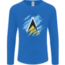 Torn Saint Lucia Flag Lucian Day Football Mens Long Sleeve T-Shirt Royal Blue