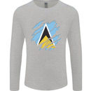 Torn Saint Lucia Flag Lucian Day Football Mens Long Sleeve T-Shirt Sports Grey