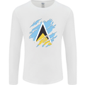 Torn Saint Lucia Flag Lucian Day Football Mens Long Sleeve T-Shirt White